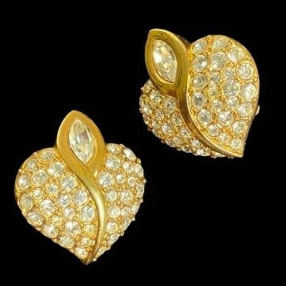 Swarovski Signed  Clip On Gold Plated Earrings Set - Picture 1 of 5